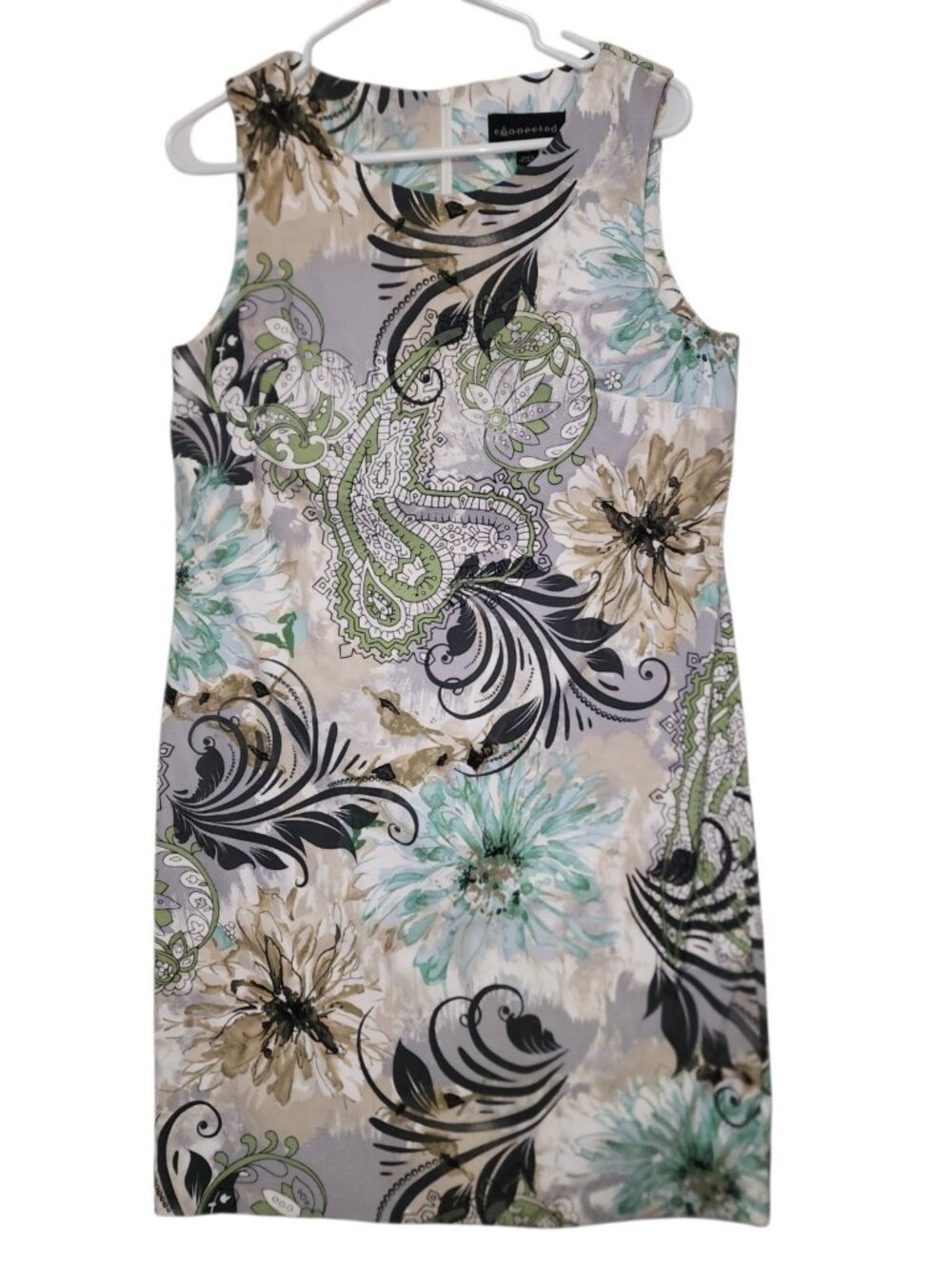 Connected Apparel Womens Sleeveless Shift Dress 12 Floral Paisley Career Midi